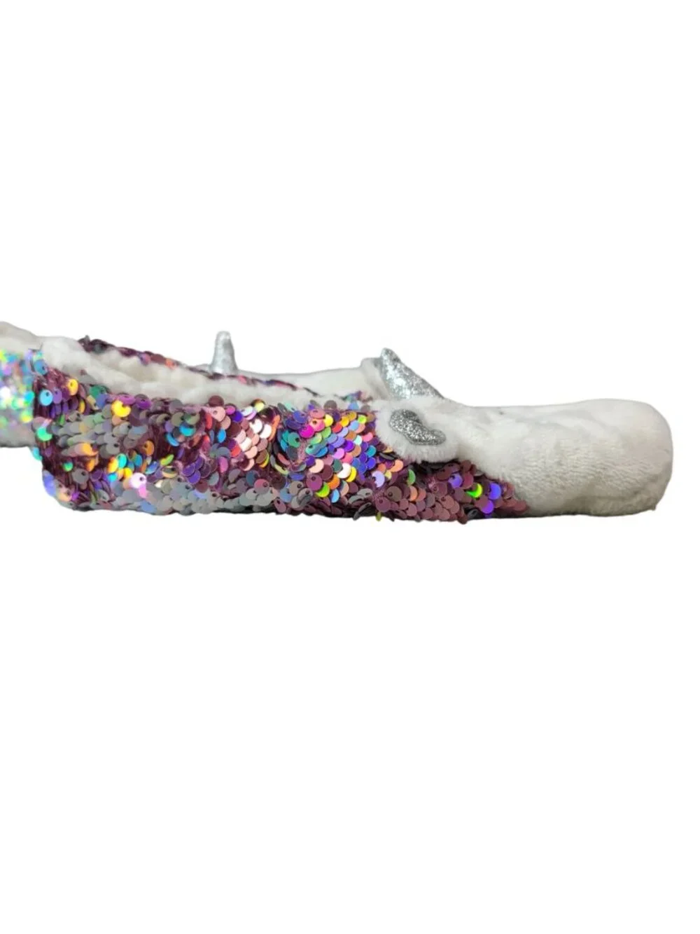 Target Unicorn Sequin Grippers Slippers White Faux Sherpa Silver Booties READ
